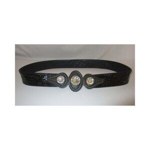 Vintage Gutos Modele Depose Rhinestone Buckle Black Belt Made in W Germany